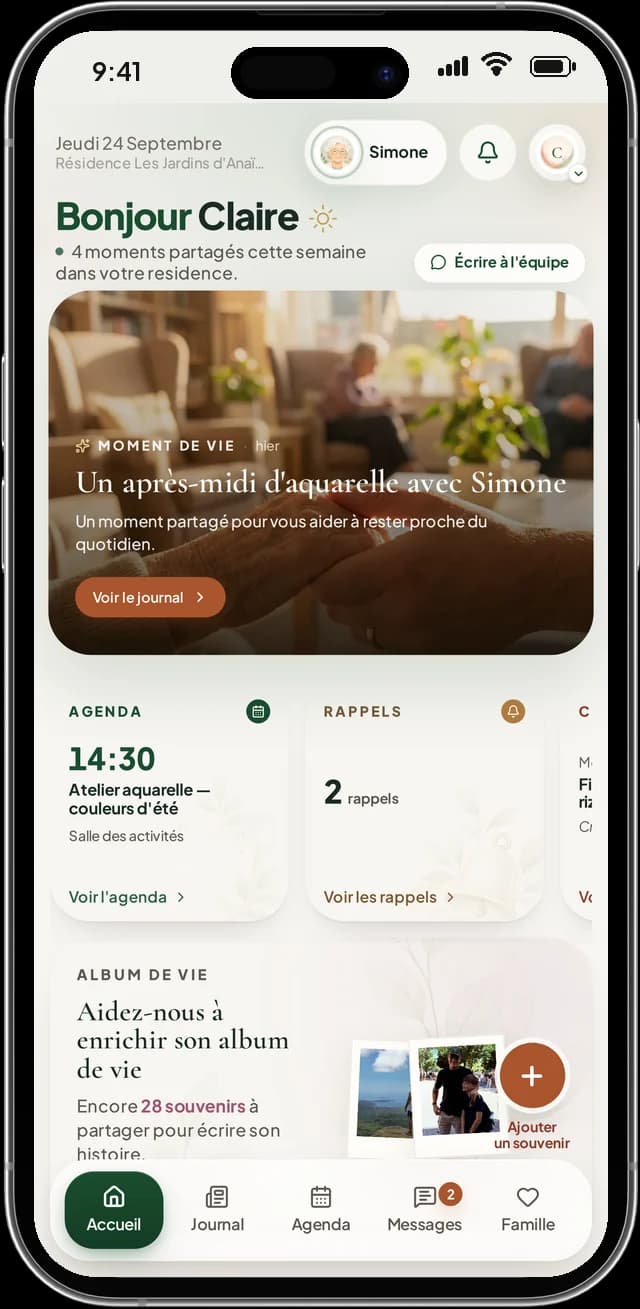 L'accueil de l'espace famille : un moment de vie, l'agenda, les rappels et l'album de vie